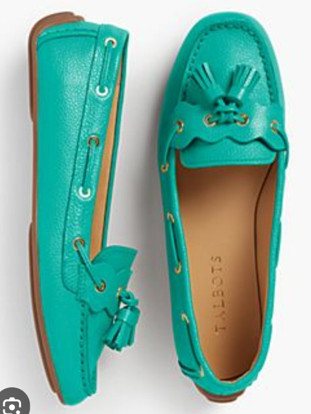 Talbots Everson Driving Moccasin SZ 6.5 Teal Green Pebbled Leather Loafers